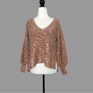 ❤️ XXS ❤️ Anthro Vneck Sweater Oversized Knit Space Dye Balloon Sleeve​